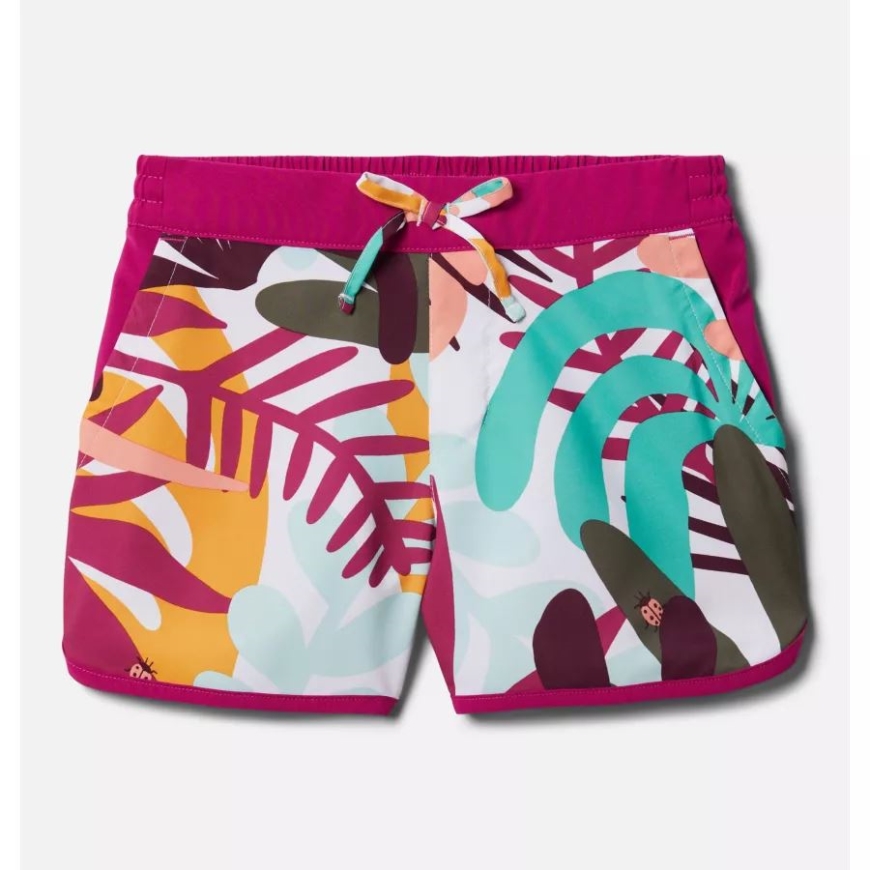 女子の砂浜ボードショーツ 葉っぱの白 コロンビア