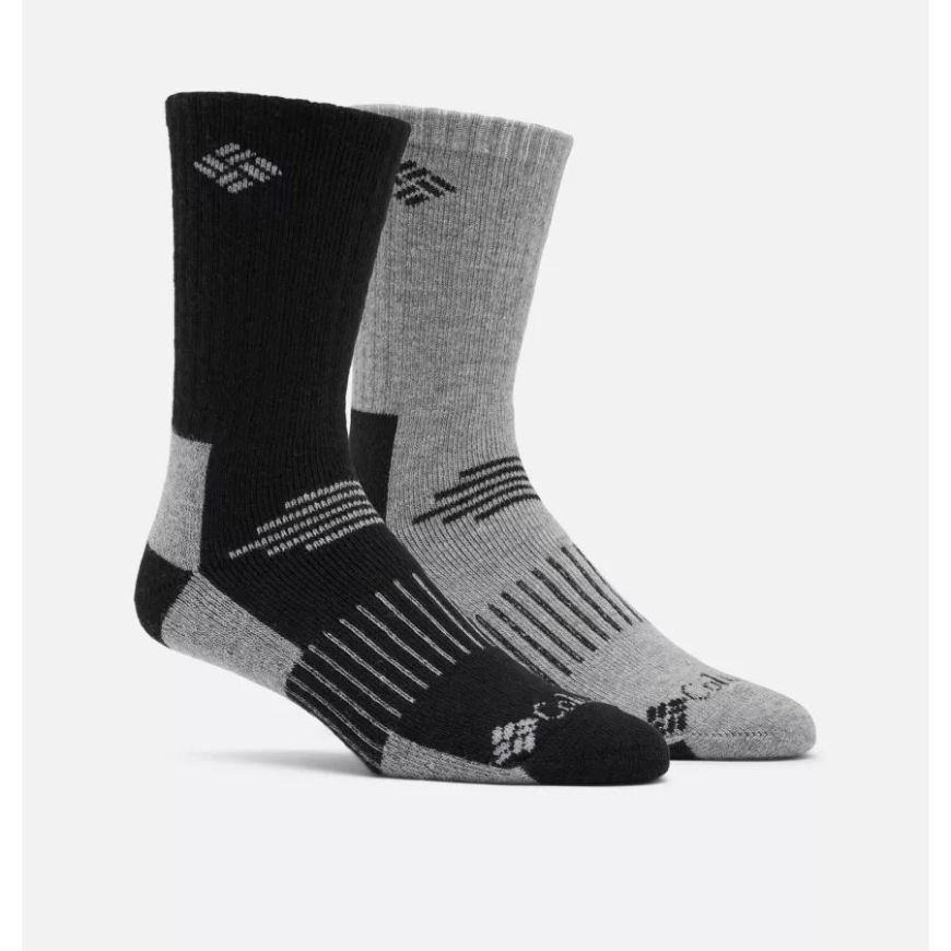 グレー/ブラック コロンビア メンズ コットン カジュアル クルー ソックス 2 パック