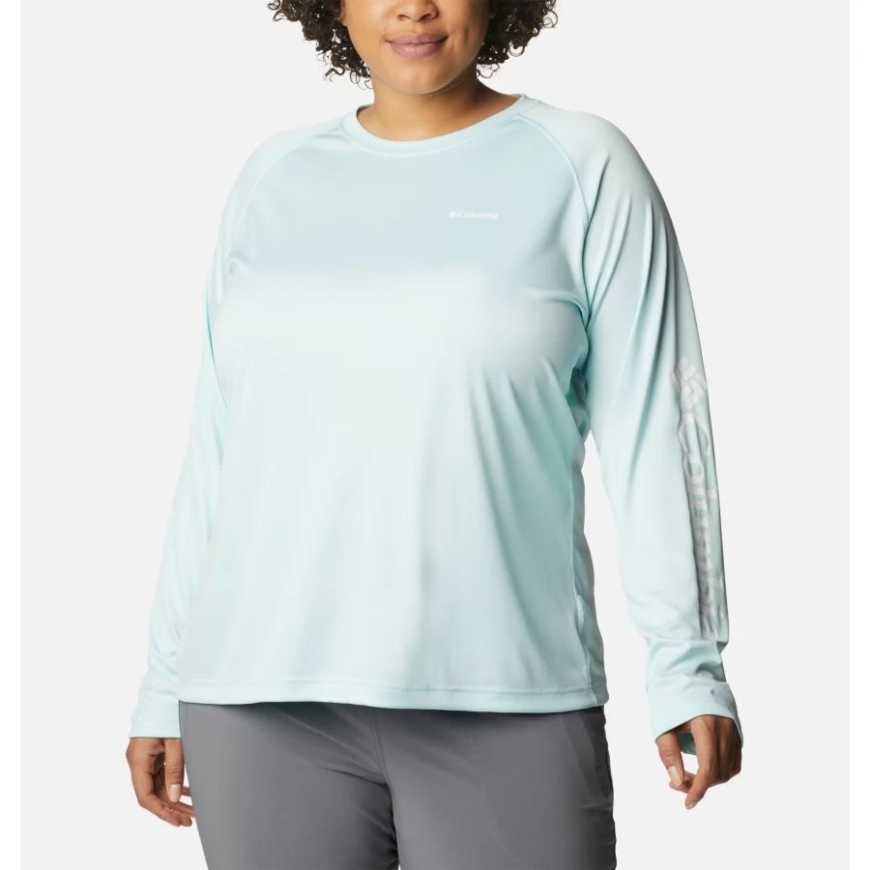 アイシーモーン/ホワイト ロゴ コロンビア レディース フォーク ストリーム ロングスリーブ シャツ プラスサイズ