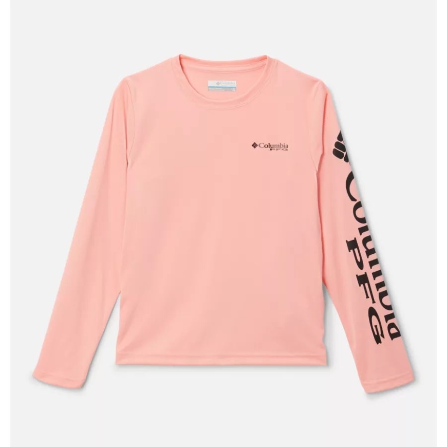 キッズ Pfg ターミナルタックル ロングスリーブ Tシャツ シャーベット/ブラック ロゴ コロンビア
