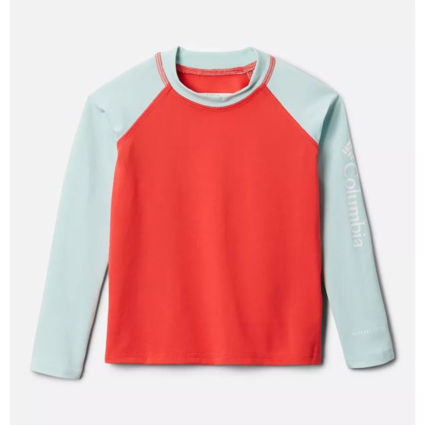 キッズ幼児サンディショア長袖サンガードシャツコロンビアレッドハイビスカス/アイシーモーン