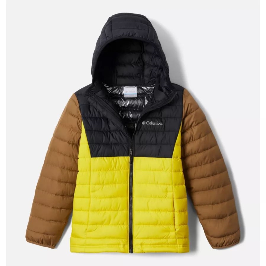 レーザー レモン/ブラック/デルタ コロンビア ボーイズ パウダー ライト フード付きジャケット