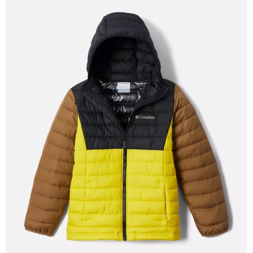 レーザー レモン/ブラック/デルタ パウダー ライト ボーイズ フード付き断熱ジャケット コロンビア