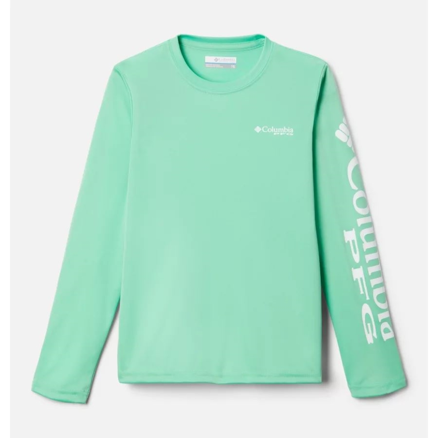 ライト ジェイド/ホワイト ロゴ コロンビア キッズ Pfg ターミナル タックル ロングスリーブ Tシャツ