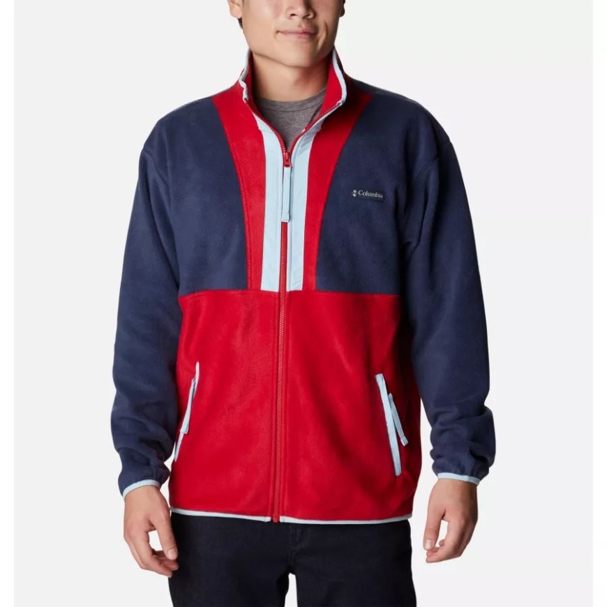 メンズ バック ボウル フルジップ フリース ジャケット コロンビア カレッジエイト ネイビー/mtn レッド/スカイブルー