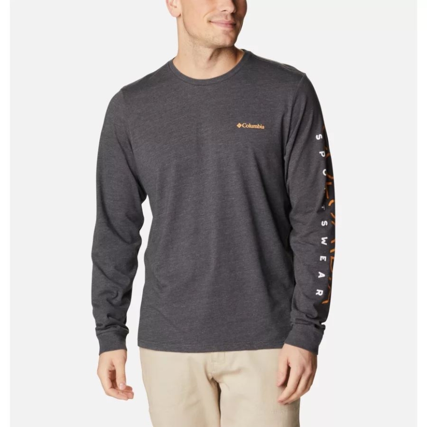 メンズ Csc ベーシック ロゴ ロング スリーブ シャツ シャーク ヘザー/コロンビア ステンシル スリーブ コロンビア