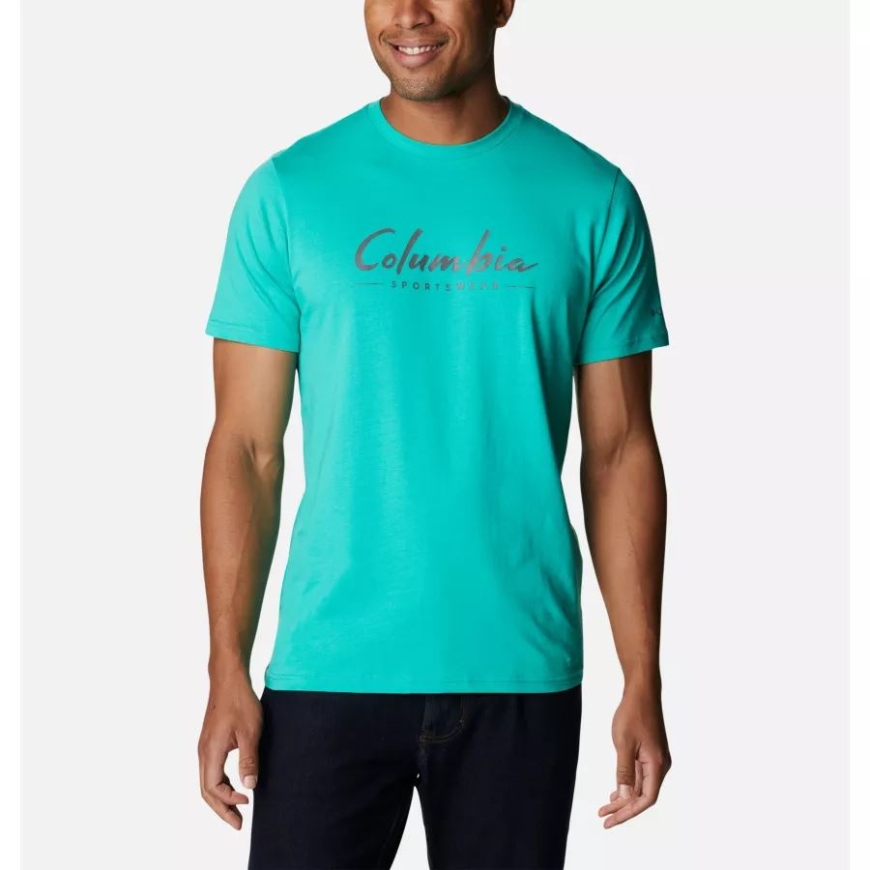 メンズ Csc シーズナル ロゴ Tシャツ エレクトリック ターコイズ/ブラッシュド ロゴ コロンビア