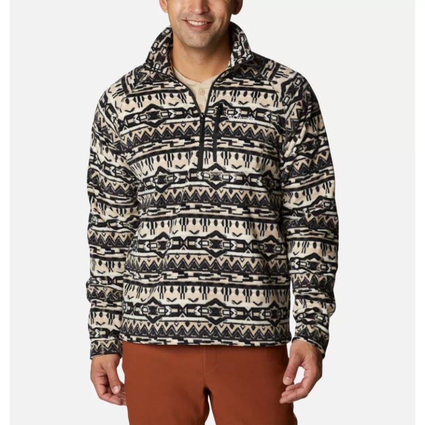 メンズ ファスト トレック プリント ハーフジップ フリース コロンビア 古代化石 80年代 ストライプ プリント