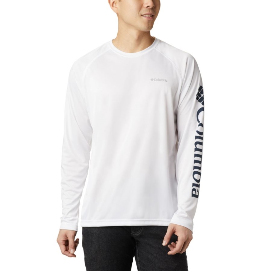 メンズフォークストリームロングスリーブシャツコロンビアホワイト/カレッジネイビーロゴ