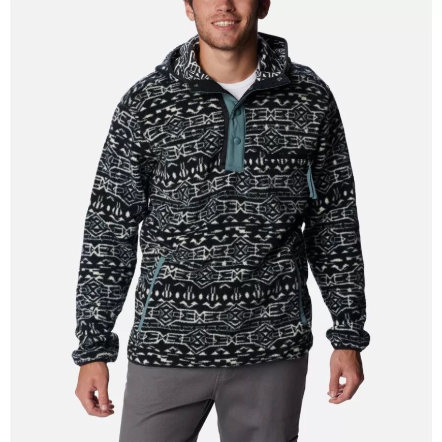 メンズ ヘルベティア シェルパ フリース パーカー コロンビア ブラック ジオ プリント