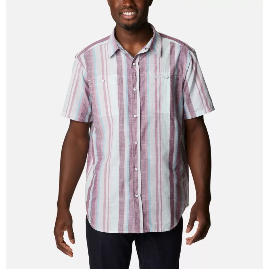 メンズ リードヴィル リッジ ショート スリーブ シャツ コロンビア アイシー モーン サン ブラインド ストライプ