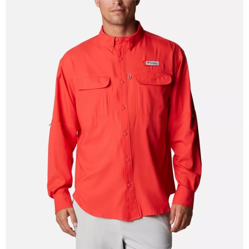 メンズ Pfg スキフ ガイド ウーブン ロング スリーブ シャツ コロンビア レッド ハイビスカス