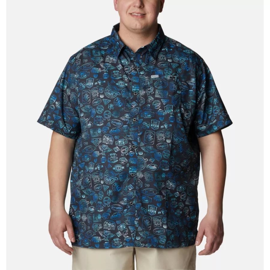 メンズ Pfg スーパー スラック タイド キャンプ シャツ ビッグ ブラック タイダイ プリント コロンビア
