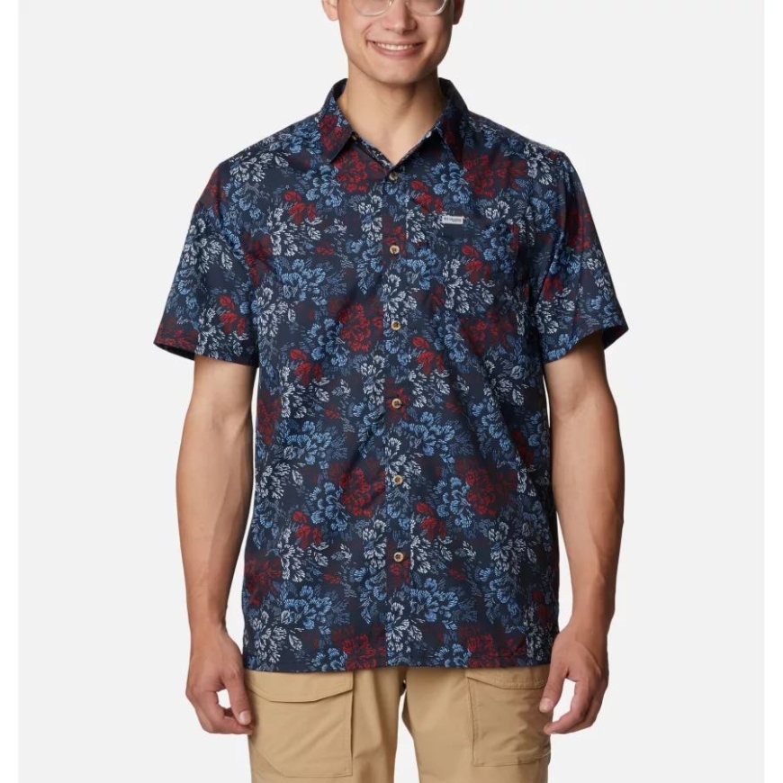 メンズ Pfg スーパー スラック タイド キャンプ シャツ コロンビア カレッジ ネイビー ディープ シー ダッシュ