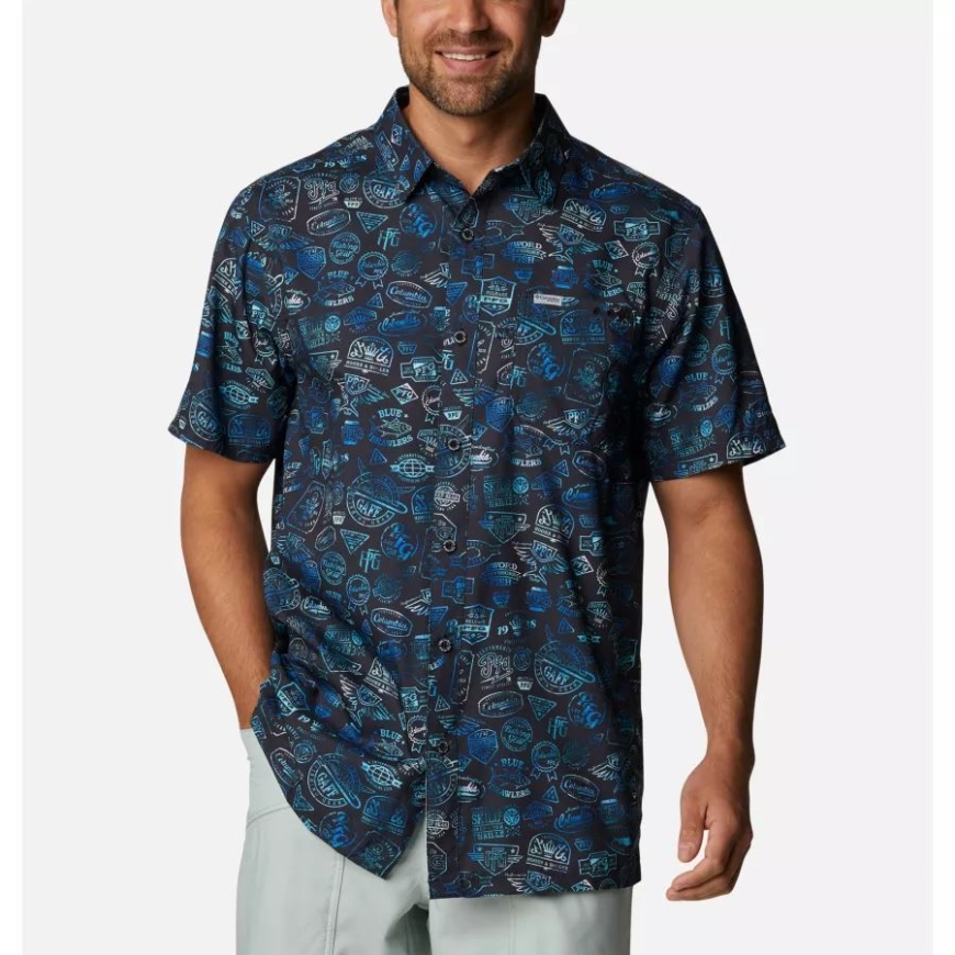 メンズ Pfg スーパー スラック タイド キャンプ シャツ トール コロンビア ブラック タイダイ プリント