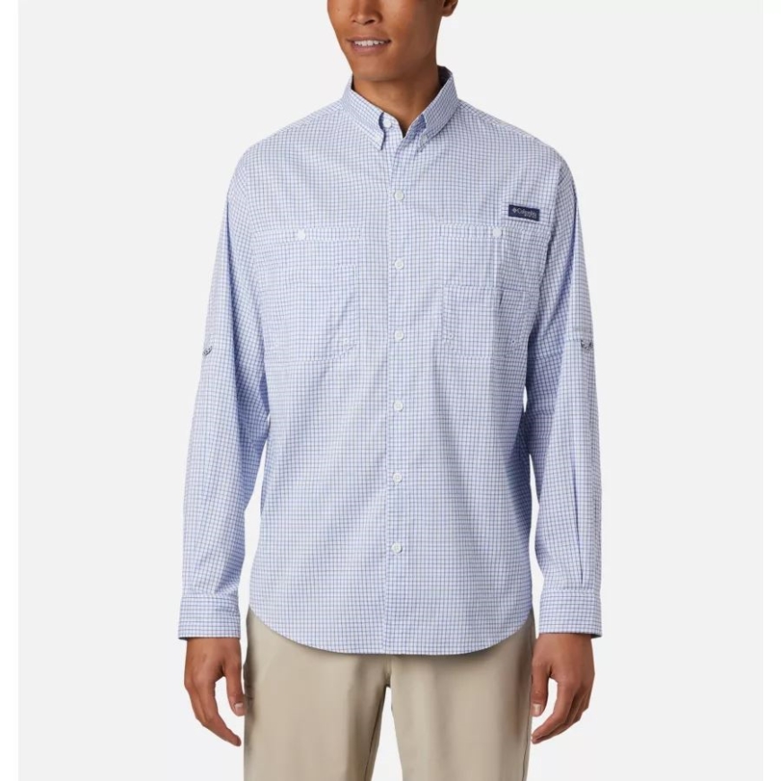 メンズ Pfg スーパータミアミ 長袖シャツ コロンビア ビビッドブルーギンガム