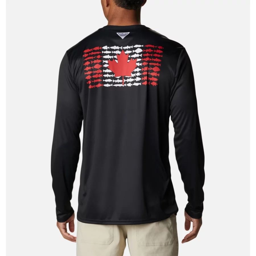 メンズ Pfg ターミナルタックル フィッシュフラッグ 長袖シャツ コロンビアブラック/ブライトレッド カンフィッシュ