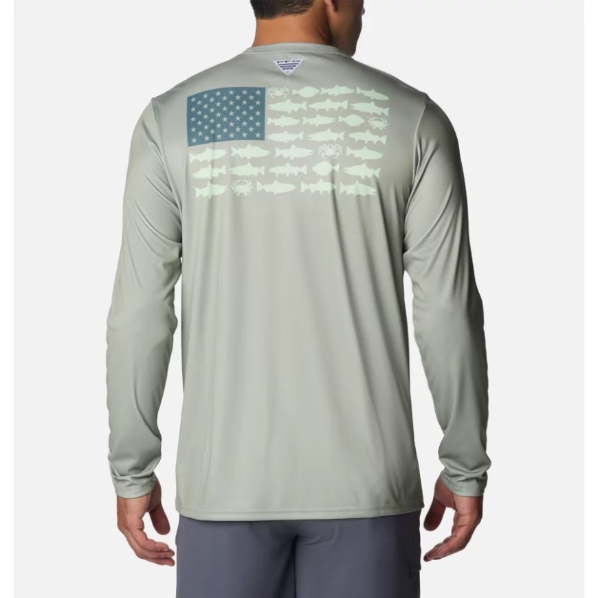 メンズ Pfg ターミナルタックル 魚旗 長袖シャツ トール コロンビア サファリ/メタル アラスカ フィッシュ