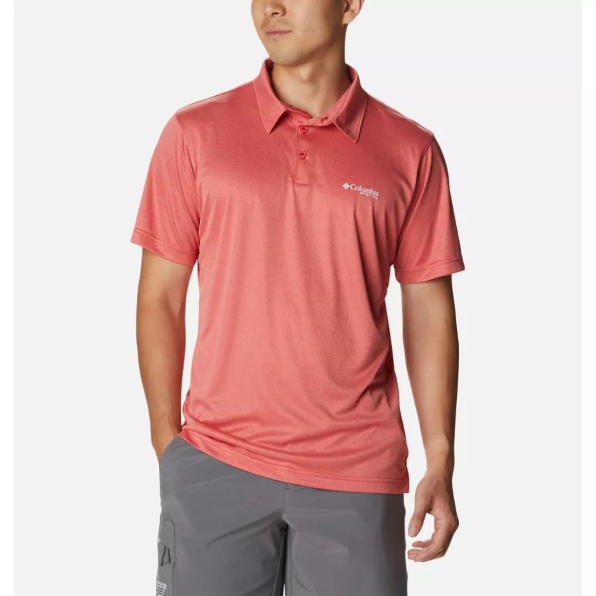 メンズ Pfg ターミナル タックル ヘザー ポロ レッド スパーク ヘザー/ホワイト ロゴ コロンビア