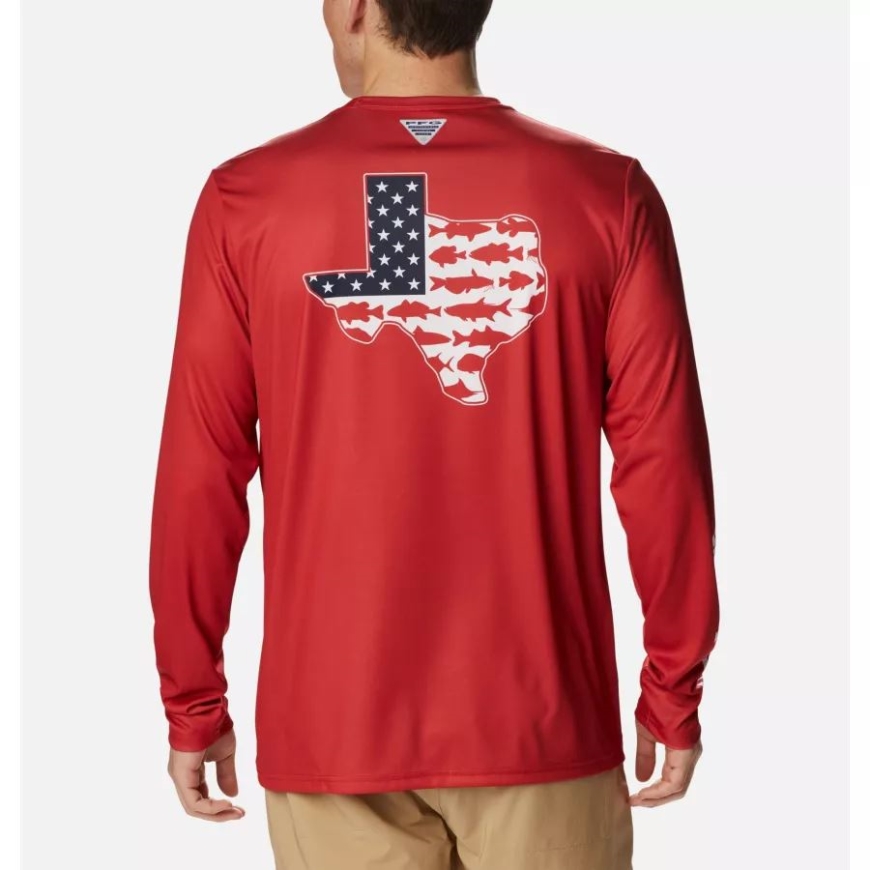 メンズ Pfg ターミナル タックル ステートトリオット 長袖シャツ レッド スパーク/テキサス コロンビア