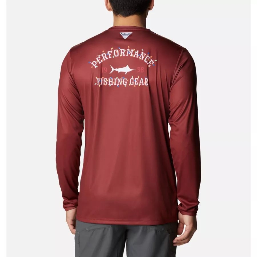 メンズ Pfg ターミナル タックル ユニバーシティ ロングスリーブ シャツ コロンビア レッドジャスパー/ホワイト ホリデー