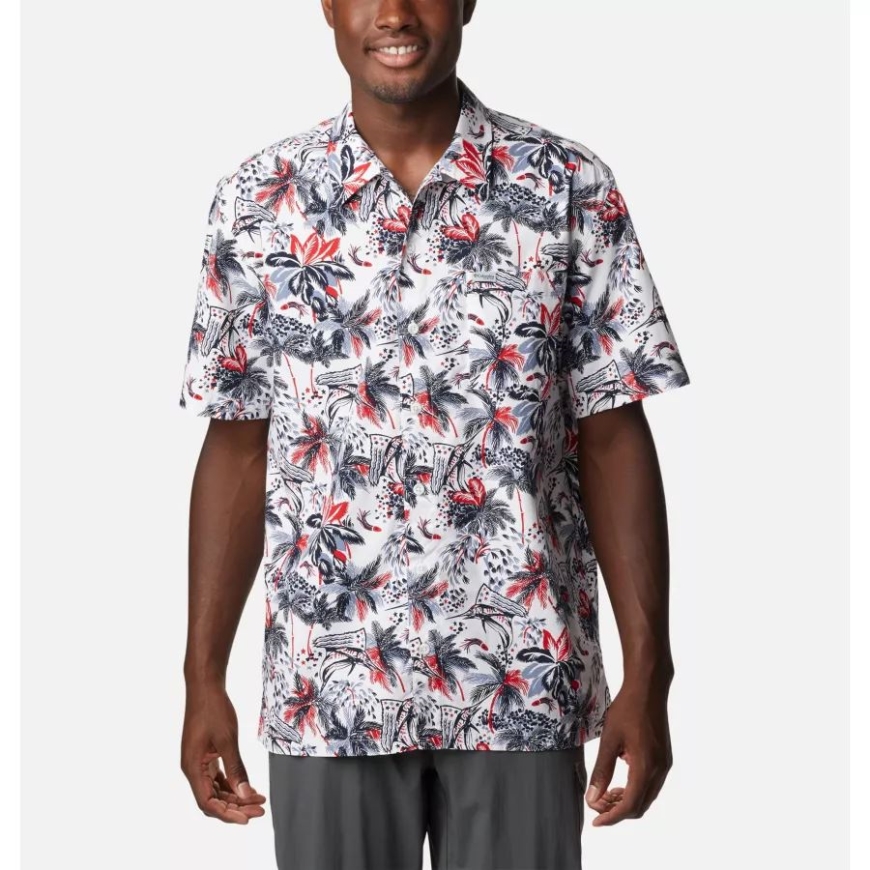 メンズ Pfg トローラーズ ベスト 半袖シャツ コロンビア ホワイト 花火 フィッシュプリント