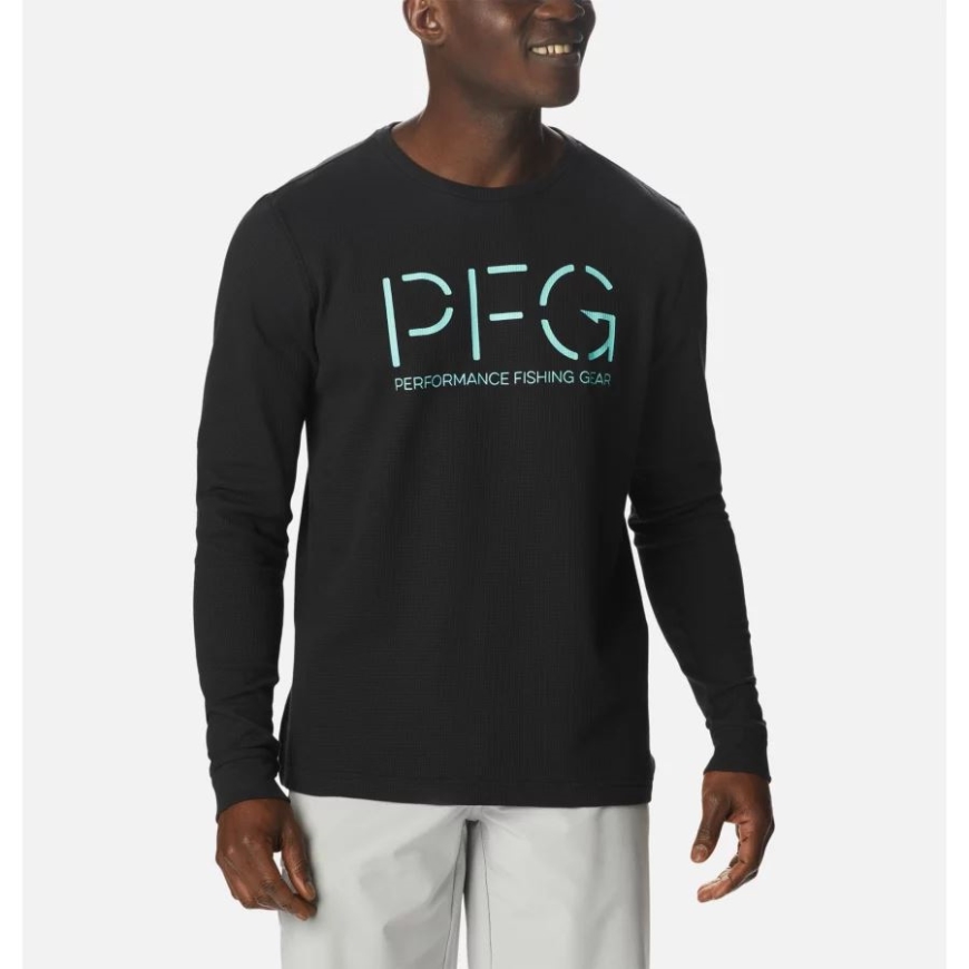 メンズ Pfg ユーティリティ フック ワッフル ロング スリーブ シャツ ブラック/ガルフ ストリーム コロンビア
