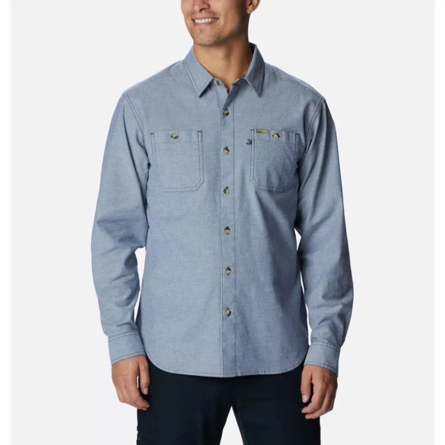 メンズ Phg シャープテイル ストレッチ シャンブレー ロング スリーブ シャツ コロンビア ジンク