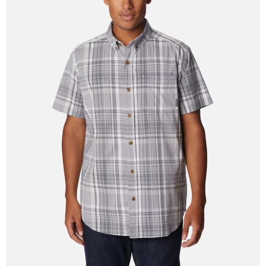 メンズ ラピッド リバーズ II ショート スリーブ シャツ コロンビア グレー チェック柄 コロンビア