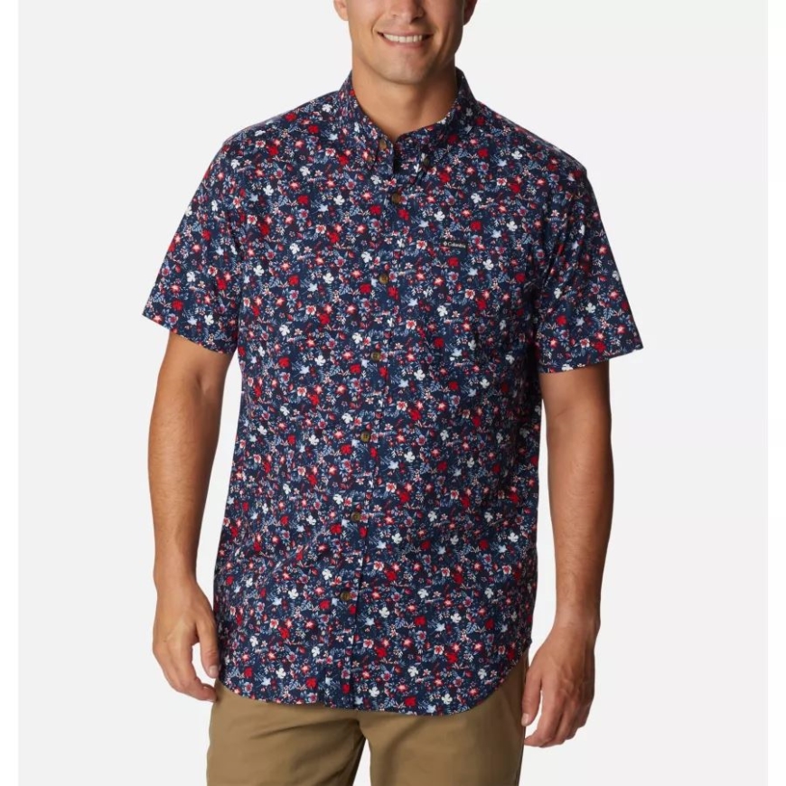 メンズ ラピッドリバーズ プリント半袖シャツ カレッジネイビー ミニビスカス コロンビア