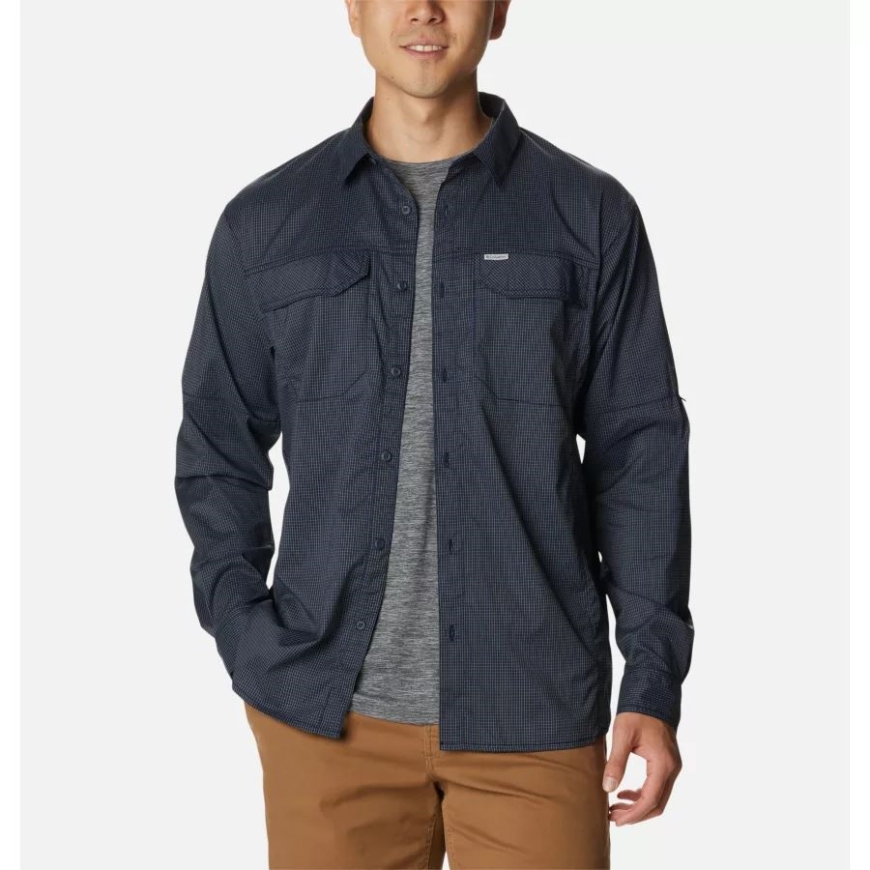 メンズ シルバー リッジ ライト プレイド ロング スリーブ シャツ コロンビア カレッジ ネイビー クワイエット グリッド