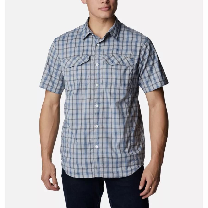 メンズ シルバー リッジ ライト チェック柄 半袖シャツ コロンビア グレー スイッチバック マドラス コロンビア