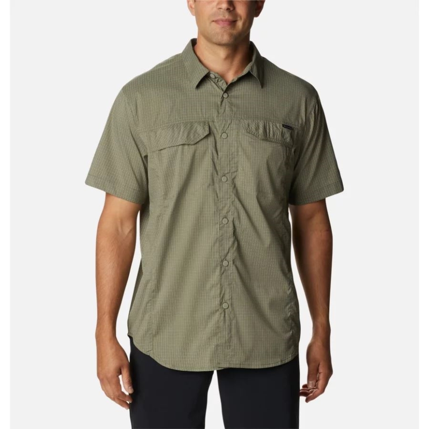 メンズ シルバー リッジ ライト チェック柄 半袖シャツ コロンビア ストーン グリーン クワイエット グリッド