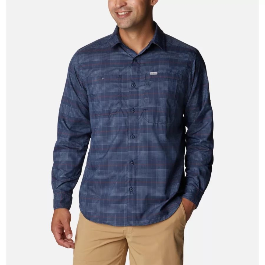 メンズ シルバー リッジ ユーティリティ ライト プレイド ロング スリーブ シャツ カレッジ ネイビー トレイル クロッシング プレイド コロンビア