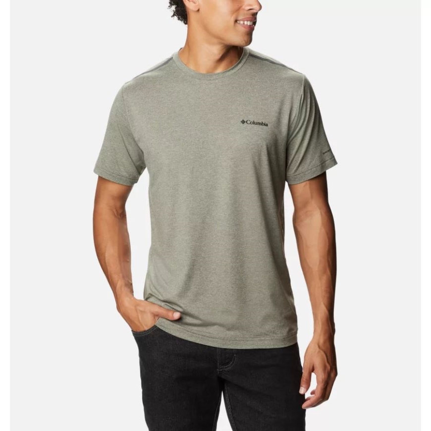 メンズテックトレイルクルーネックシャツストーングリーンコロンビア