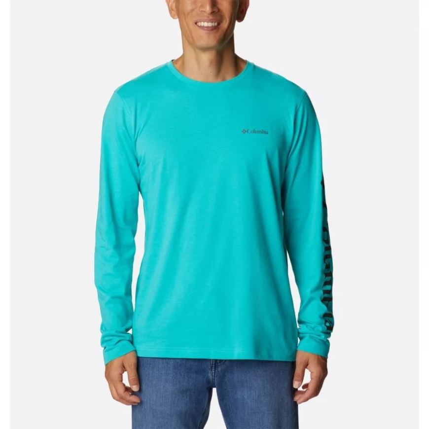 メンズ シスルタウン ヒルズ ロングスリーブ ロゴ Tシャツ ブライト アクア コロンビア