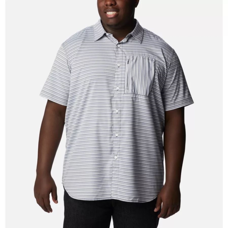 メンズ ツイステッド クリーク III ショート スリーブ シャツ ビッグ コロンビア カレッジエイト ネイビー ベーシック ストライプ