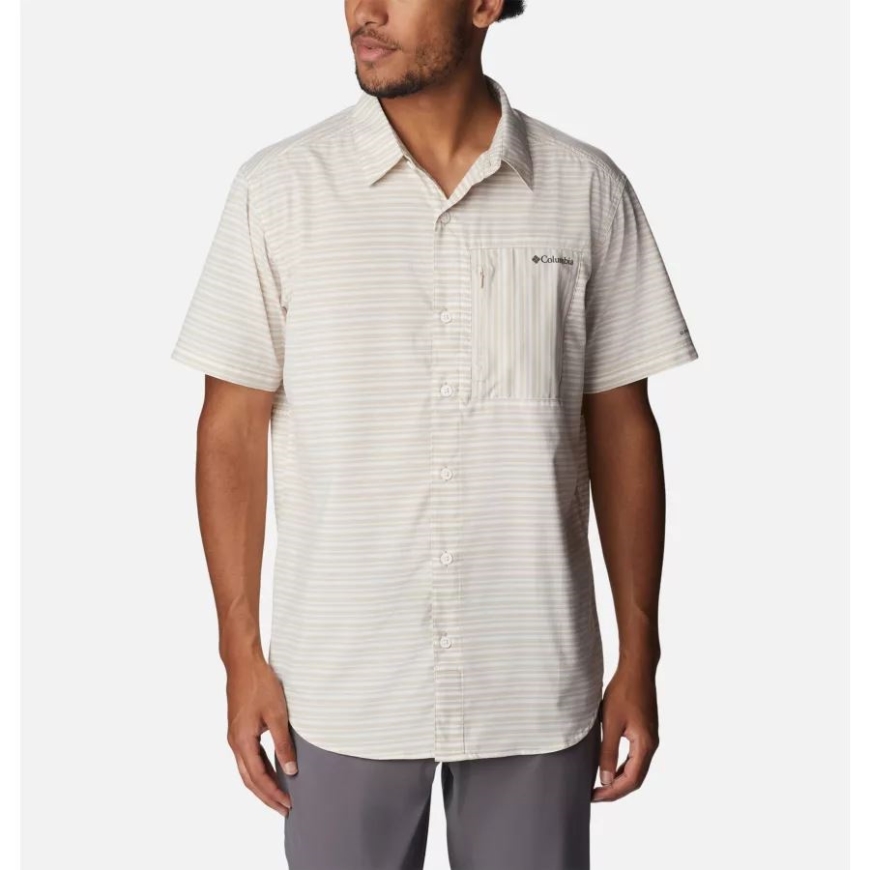 メンズ ツイステッド クリーク III 半袖シャツ コロンビア 古代化石 ベーシック ストライプ