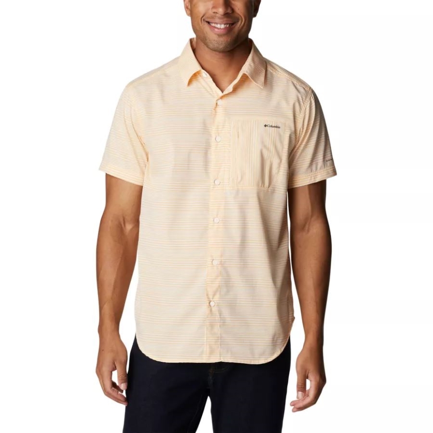 メンズ ツイスト クリーク III ショート スリーブ シャツ コロンビア マンゴー ウェーブ クレスト ストライプ