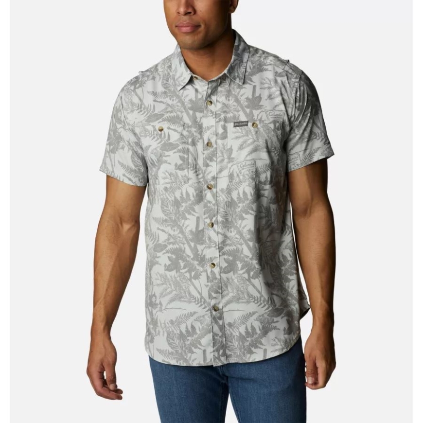 メンズ ユーバー プリント ウーブン ショートスリーブ シャツ コロンビア コロンビア グレー ノース ウッズ プリント