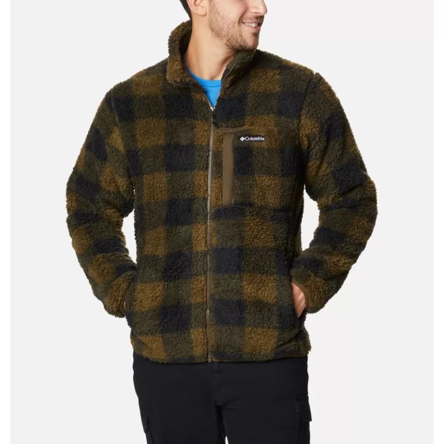 メンズ ウィンター パス プリント フリース ジャケット オリーブ グリーン チェック コロンビア