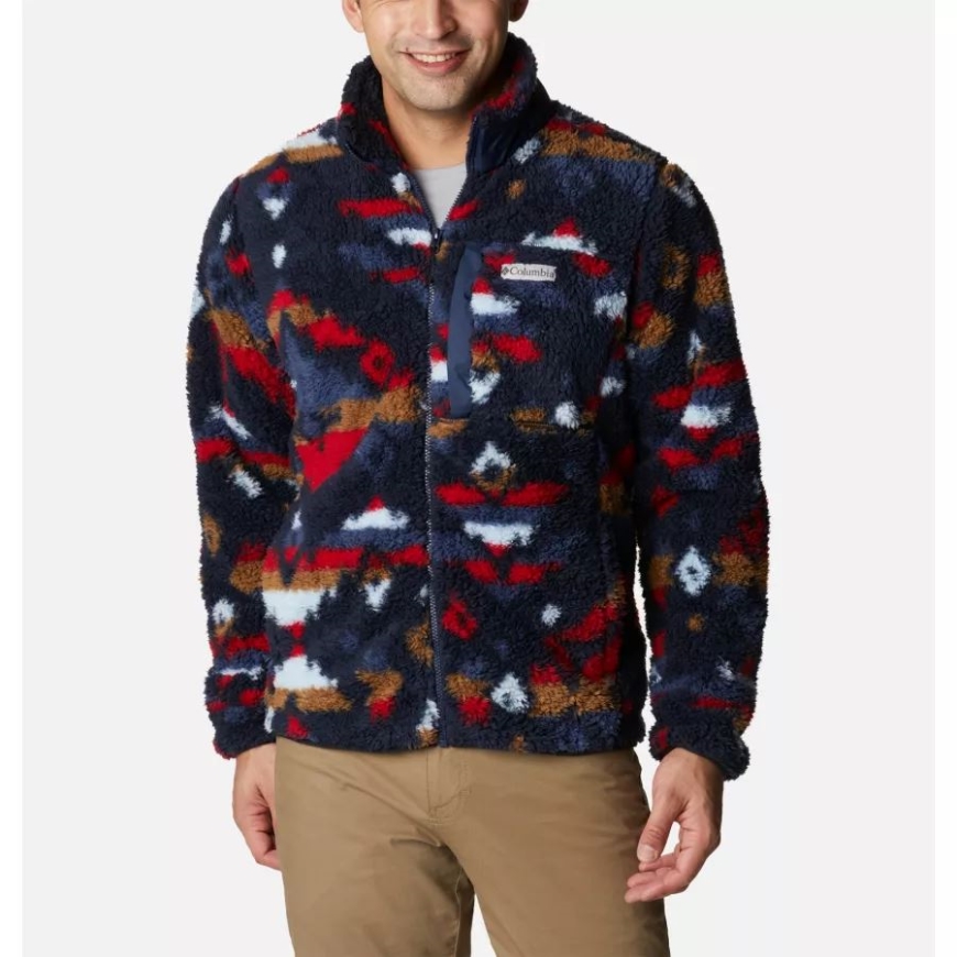 メンズ ウィンター パス シェルパ フリース ジャケット カレッジネイビー ロッキー マウンテン プリント コロンビア