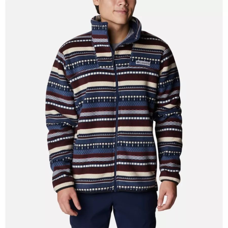 メンズ ウィンター パス シェルパ フリース ジャケット コロンビア ダーク マウンテン アフター ストライプ プリント