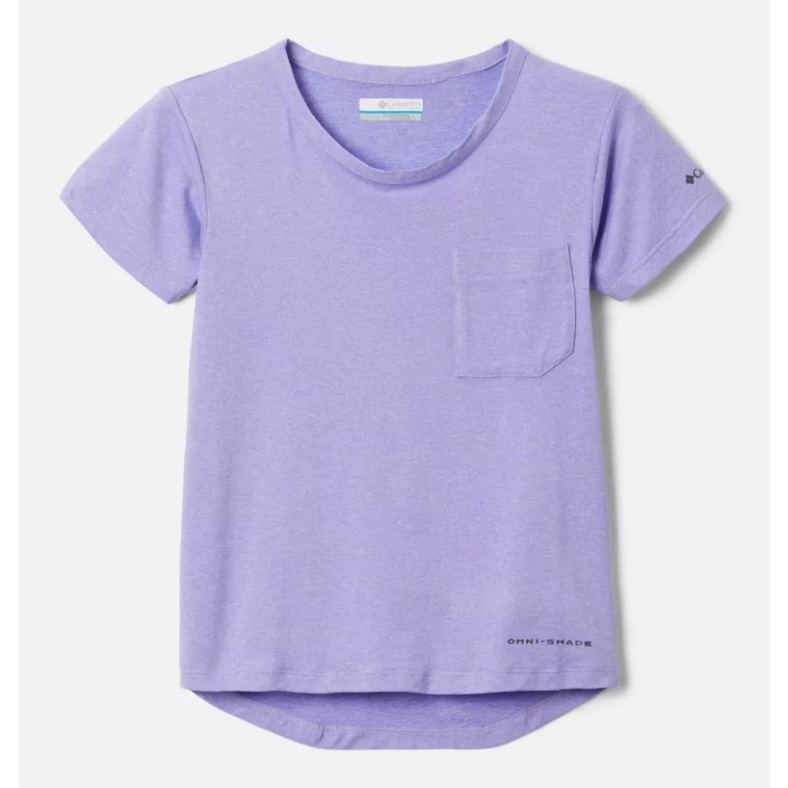 モーニング ミスト Hthr/ペイズリー パープル Hthr コロンビア ガールズ テック トレイル Tシャツ