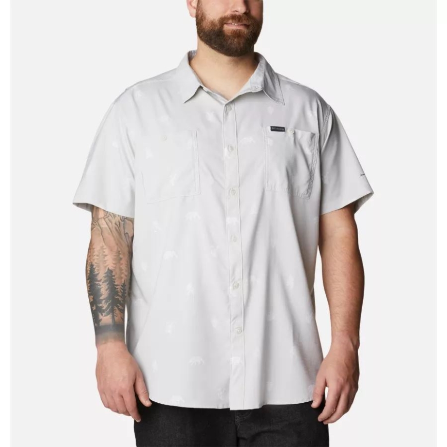 ニンバス グレー キャンプ ソーシャル メンズ ユーバー プリント ウーブン ショート スリーブ シャツ ビッグ コロンビア