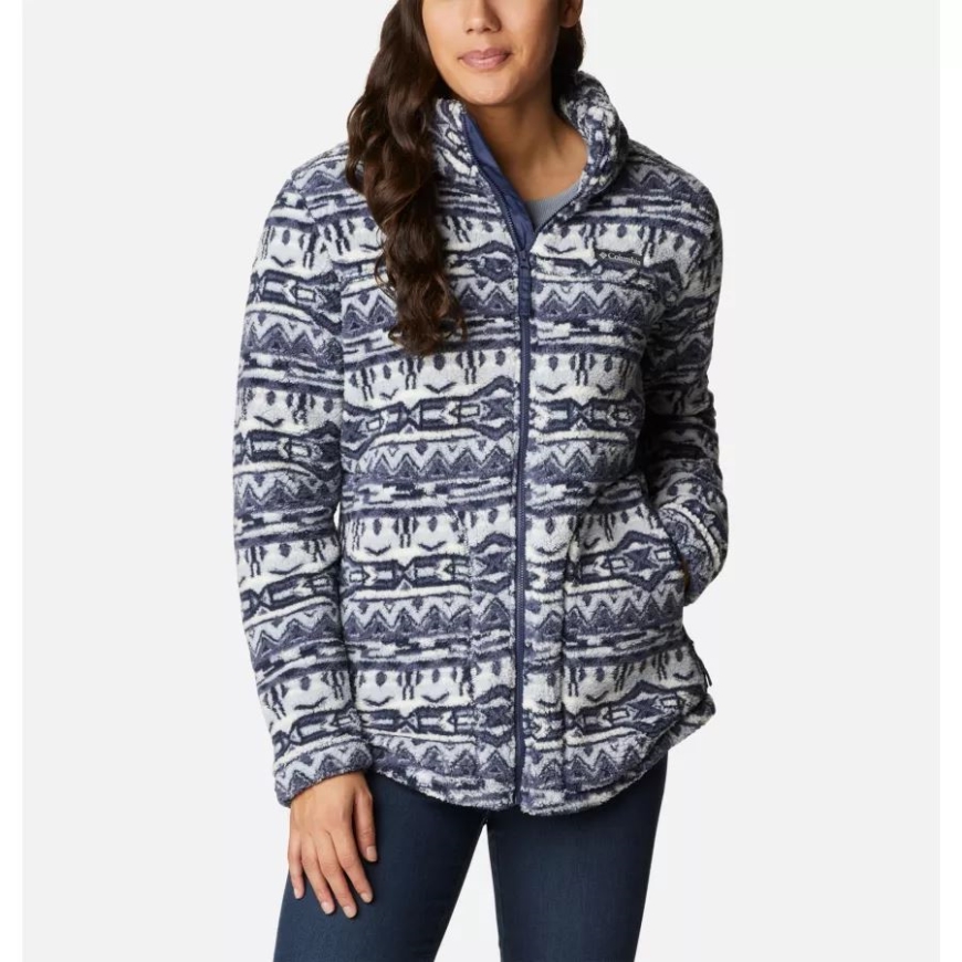 ノクターナル 80s ストライプ プリント コロンビア レディース ウエスト ベンド フルジップ フリース ジャケット