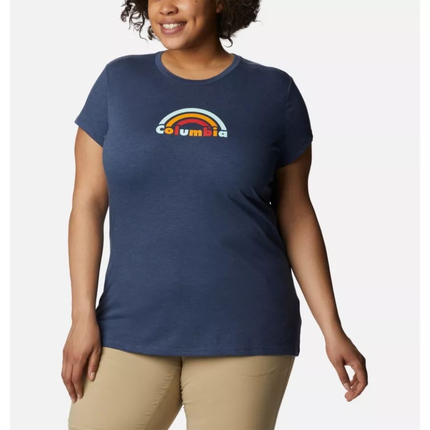 ノクターナル ヘザー/ブロックド レインボー レディース コロンビア トレック 半袖 グラフィック シャツ プラスサイズ コロンビア