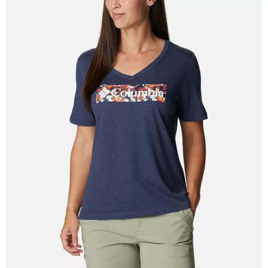 夜行性の杢/台風の花がフレームに入った女性の青い鳥の日カジュアルなグラフィック T シャツ コロンビア