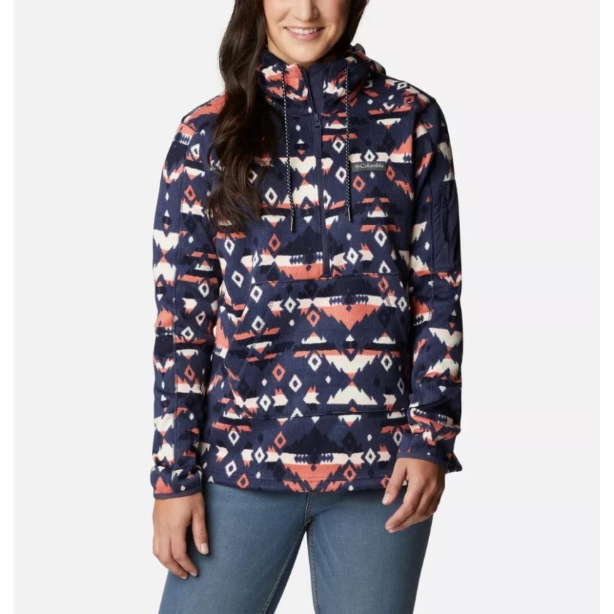 夜行性ロッキー Mt プリント レディース セーター ウェザー フリース フード付き プルオーバー コロンビア