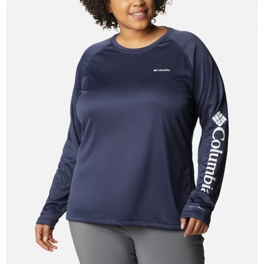 ノクターナル/ホワイト ロゴ レディース フォーク ストリーム ロングスリーブ シャツ プラスサイズ コロンビア